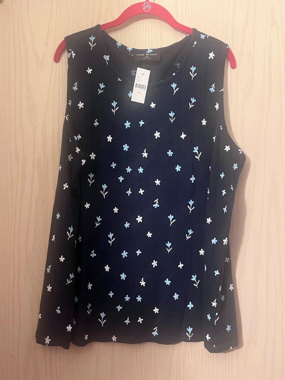 Lane Bryant Navy Floral Tank Top with Light Blue and White Blossoms